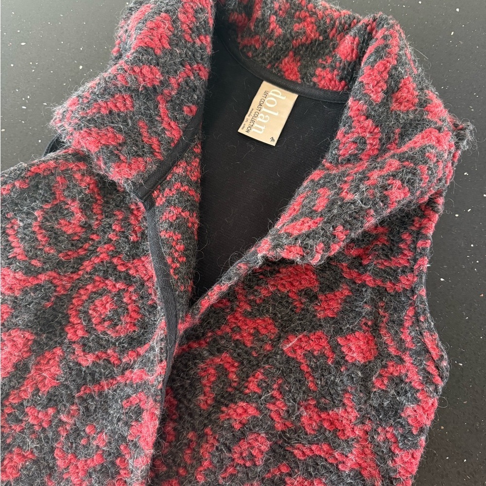 dolan Left Coast Collection Red & Black Knit Open Vest with Collar Trim - Picture 5 of 7